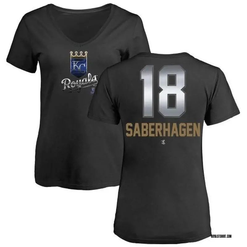 Women's Bret Saberhagen Kansas City Royals Midnight Mascot V-Neck T-Shirt - Black