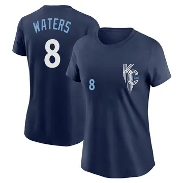Women's Drew Waters Kansas City Royals Navy 2022 City Connect Name & Number T-Shirt