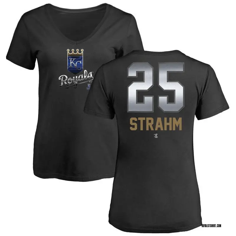 Women's Matt Strahm Kansas City Royals Midnight Mascot V-Neck T-Shirt - Black