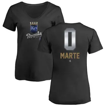 Women's Starling Marte Kansas City Royals Midnight Mascot V-Neck T-Shirt - Black