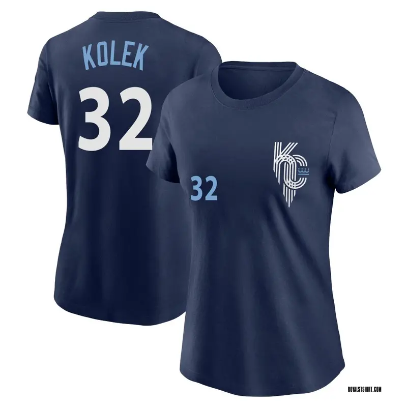 Women's Stephen Kolek Kansas City Royals Navy 2022 City Connect Name & Number T-Shirt