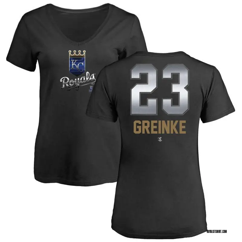 Women's Zack Greinke Kansas City Royals Midnight Mascot V-Neck T-Shirt - Black